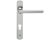 Eurospec Designer Straight Lever Narrow Plate, 92mm c/c, Euro Lock, Stainless Steel Door Handles - SWNP120/92SSS (sold in pairs)